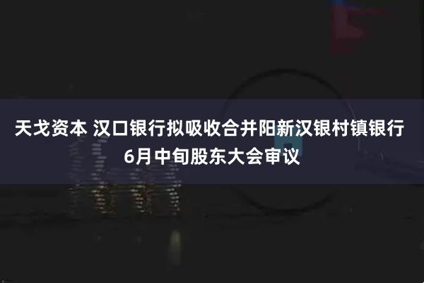 天戈资本 汉口银行拟吸收合并阳新汉银村镇银行 6月中旬股东大会审议