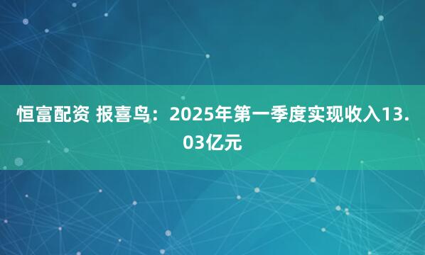 恒富配资 报喜鸟：2025年第一季度实现收入13.03亿元