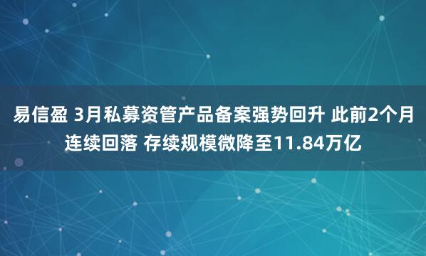 易信盈 3月私募资管产品备案强势回升 此前2个月连续回落 存续规模微降至11.84万亿